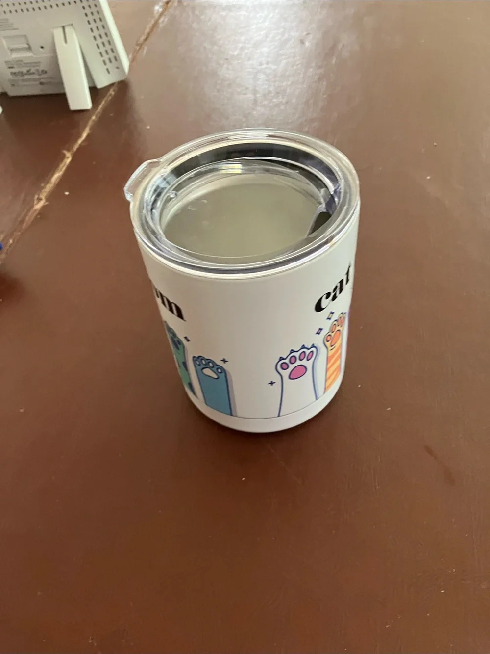 Cat Mom Insulated White Travel Mug with Multicolor Cat Paws